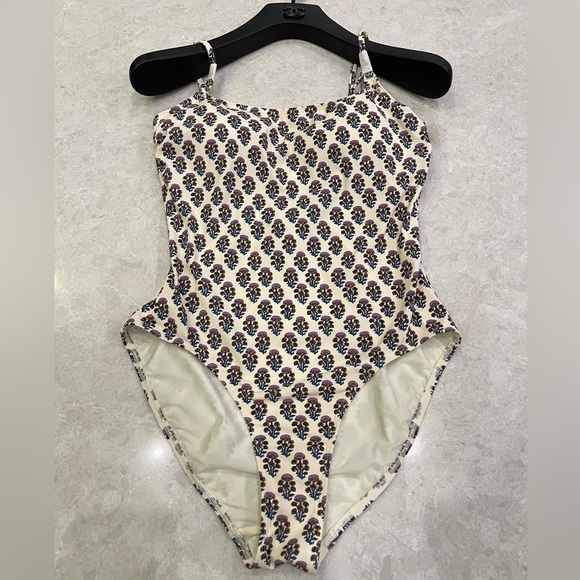 Tory Burch Floral Print One-Piece Swimsuit in Purple Bloom Size M - Picture 2 of 13